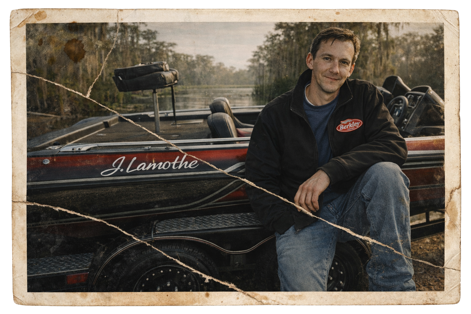 Young Jay Lamothe beside boat
