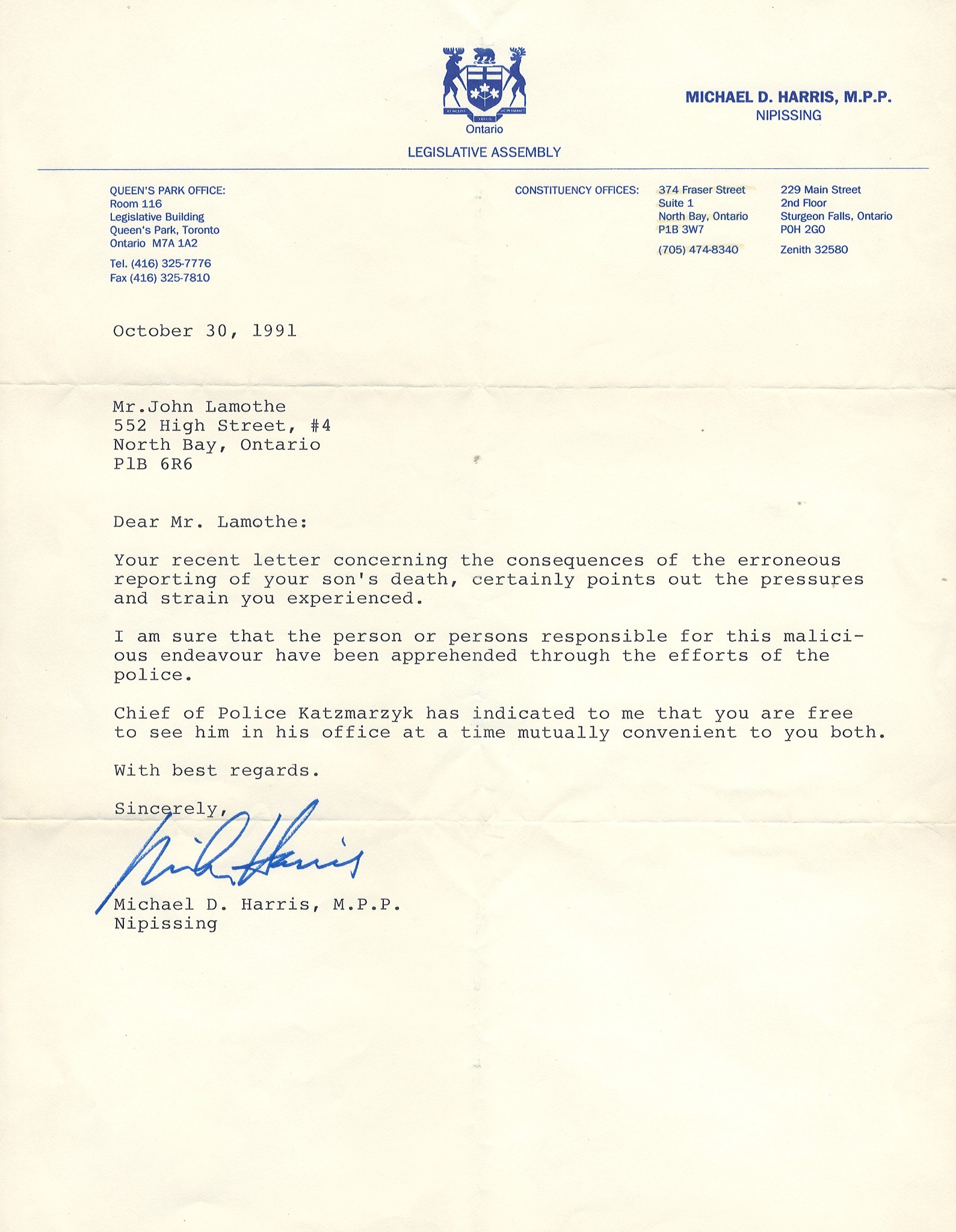 Letter from Michael D. Harris